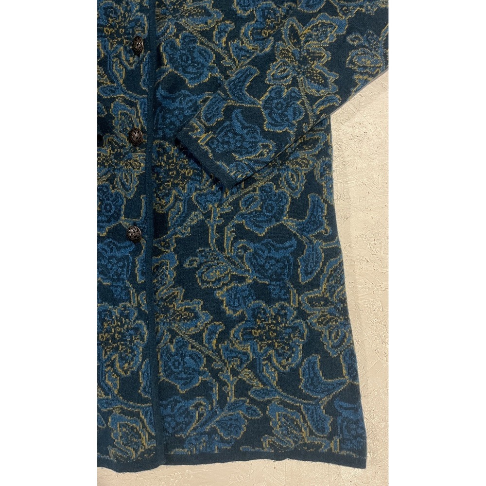 Sundance Sweater Coat Sea Moss Blue Green Size Medium Floral Merino Wool - Picture 2 of 11